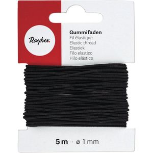 Zwart hobby band elastiek op rol van 5 meter - breedte 1 mm - Zelf kleding/mondkapjes maken