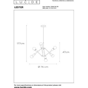 Lucide LESTER - Hanglamp - 6xE27 - Zwart