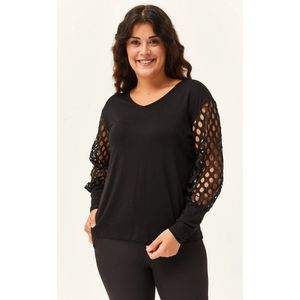 Ebsumu Dames Plus Size XL Blouse met Transparante Mouwdetails van Netstof - Grote Maat XL