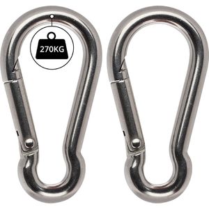 Belle Vous Karabijnhaak van roestvrij staal met veer M12 (2 stuks) - 13,8 cm - multifunctionele karabijnhaak voor binnen en buiten voor sleutelhangers, kamperen, vissen en wandelaccessoires