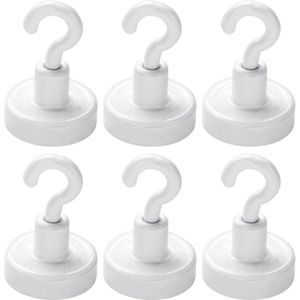 8x stuks witte ophanghaak met ronde magneet van ongeveer 16 mm doorsnede