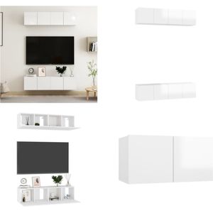 vidaXL Tv-meubelen 4 st 60x30x30 cm spaanplaat hoogglans wit - Tv-meubelset - Tv-meubelsets - Tv Meubelset - Tv Meubelsets