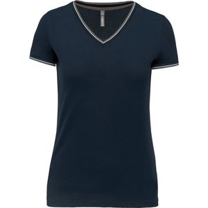 T-shirt Dames XL Kariban V-hals Korte mouw Navy / Light Grey / White 100% Katoen