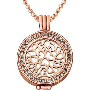 Quiges - Munthouder met Ketting en Munt 25mm Hartjes - Rose Goudkleurig met Zirkonia - EPRHZ1868