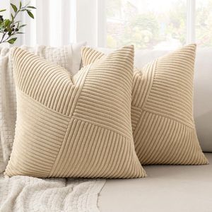 JGS ® Set van 2 Luxe Sierkussenhoezen 50x50 cm met Patchwork Strepen Design voor Moderne Woonkamer