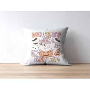 Halloween Kussen met tekst: Wicked Cute | Halloween Decoratie | Grappige Cadeaus | Grappig Kussen | Geschenk | Sierkussen