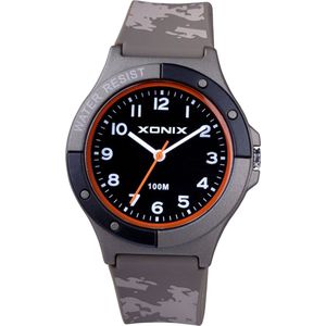 Xonix ABN-105 - Horloge - Analoog - Mannen - Heren - Siliconen band - ABS - Cijfers - Waterdicht - Camouflage Beige/Groen kleur- Zwart - Oranje - Wit - 10 ATM