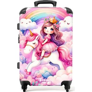 NoBoringSuitcases.com® - Kinderkoffer eenhoorn meisje - Kindertrolley meisjes - Koffer groot - Rolkoffer lichtgewicht - Reiskoffer met 4 wielen - Kindervalies - Grote trolley XL - 20 kg bagage