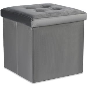 Opvouwbare poef L met knopen - 38x38x38cm fluweelgrijs x 8