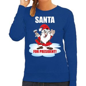 Santa for president Kerstsweater / foute Kersttrui blauw voor dames - Kerstkleding / Christmas outfit S