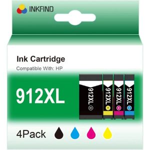 INKFIND 912XL inktcartridge voor HP912 HP 912 HP912XL HP 912XL HP 912X HP912X 3YL84AE 3YL81AE 3YL82AE 3YL83AE inktcartridge multipack 3YP34AE 4 stuks (1 x Zwart, Cyaan, Magenta, Geel) voor HP OfficeJet Pro 8010 8012 8014 8015 8020 8022 8023 8024 8025