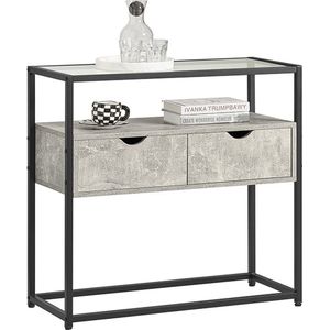 Rootz Moderne Dressoir Console Tafel - Haltafel - Lichtgrijze Bijzettafel - Glazen Blad - Ruime Opbergruimte - Stevig Ontwerp - Verstelbare Voeten - 81cm x 78cm x 35cm