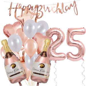 25 Jaar Verjaardag Cijferballon 25 - Feestpakket Snoes Ballonnen Pop The Bottles - Rose White Versiering