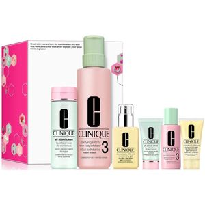 Clinique Great Skin Everywhere: For Combination Oily Skin Set 6 pcs All About Clean Soap 200ml + 30 ml, Clarifying Lotion 3 Twice A Day Exfoliator with Pump 487ml + 60ml, Moisturizing Gel 125ml + 30ml