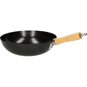 Zwarte wok/wokpan 28 cm met anti-aanbak laag - Wokpannen - Koken - Wokken