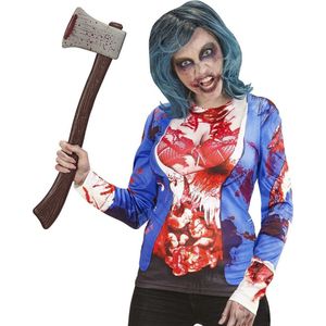 Widmann - Zombie Kostuum - T-Shirt Lange Mouwen Bloedzooi Vrouw - Blauw, Rood - Small / Medium - Halloween - Verkleedkleding