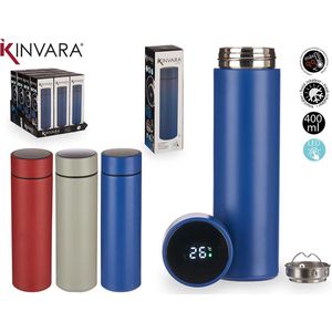 Kinvara Thermosfles met LED-scherm - Blauw - RVS - Temperatuur Display - Thermosbeker - Waterfles - 400ml