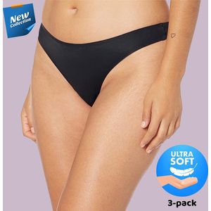 Naadloos - Dames - Ondergoed - [ Maat M ] - No-show - Vrouwen - String - Onzichtbaar - Slipje - Sportstring - 3-Pack - Zwart - Ademend ondergoed.