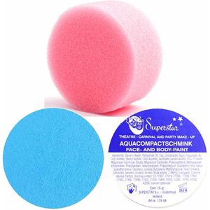 Superstar schmink kleur pastelblauw 16 gram met rond grimeer sponsje - Schminken voor kinderen en volwassenen