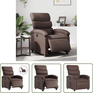 The Living Store Fauteuil verstelbaar elektrisch kunstleer bruin - Elektrische Fauteuil - Loungestoel - Verstelbare Fauteuil - Lederlook Fauteuil - Bruine Fauteuil