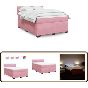 vidaXL Boxspring met matras fluweel roze 160x200 cm