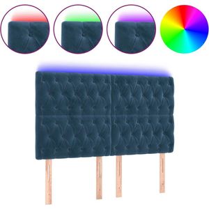 vidaXL - Hoofdbord - LED - 160x7x118/128 - cm - fluweel - donkerblauw