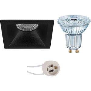 LED Spot Set - LEDVANCE Parathom PAR16 930 36D - Proma Pollon Pro - GU10 Fitting - Dimbaar - Inbouw Vierkant - Mat Zwart - 3.4W - Warm Wit 3000K - Verdiept - 82mm