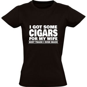 I got some cigars for my wife, Best trade I ever made Dames T-shirt | sigaar | sigaren | grap | grappig | tabak | smoking | roken | sigaretten | Zwart