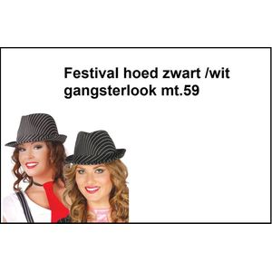 Festival hoed zwart/wit gangsterlook mt.59 - Hoofddeksel hoed festival thema feest feest party maffia gangster