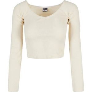 Urban Classics - Short Rib Wide V-Neck Longsleeve top - M - Ivoorkleurig