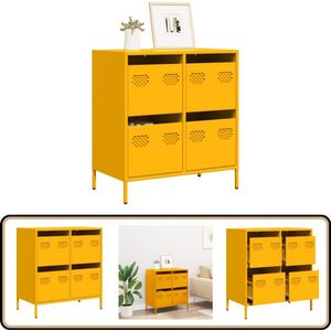 vidaXL Dressoir - Staal - Mosterdgeel - 4 lades Dressoir - Commode - Meubilair - Vintage - Industrieel