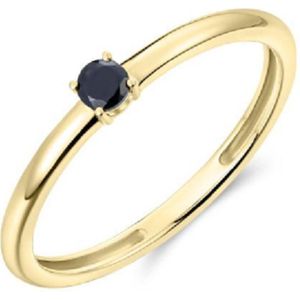 Schitterende 14 Karaat Gouden Ring met Zwarte Zirkonia 19.00 mm. (maat 60)| Damesring | Aanzoeksring