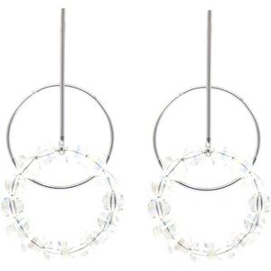 Dielay - Oorbellen - Ringen met Glaskralen - Facet Geslepen - Oorhangers - 55 mm - Zilverkleurig