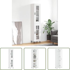 The Living Store Hoge Kast - Wit - 180 cm - Duurzaam materiaal - Voldoende opbergruimte - Praktische deur - IJzeren poten