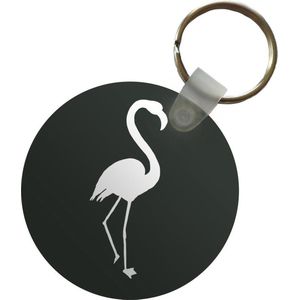 Sleutelhanger - Flamingo - Silhouette - Wit - Plastic - Rond - Uitdeelcadeautjes