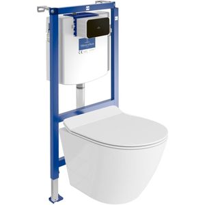 Villeroy&Boch Inbouwreservoir Complete Toiletset ViConnect H112 - Inbouw WC Hangtoilet Wandcloset SOGO SLIM - Bedieningsplaat Zwart - Voorwandelement voor toilet - Installatiesysteem