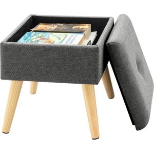 Kamyra® Poef met Opbergruimte - Hocker, Poef, Opbergpoef - Stevig, Stijlvol & Comfortabel - Lichtgrijs met Hoge Poten 32x32x36.5cm