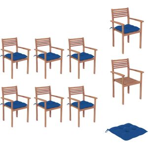 vidaXL Stapelbare Teakhouten Tuinstoelen - Set van 6 - Blauwe Kussens - 56x51x90 cm - Sterke en Weerbestendige Stoelen - Tuinstoel