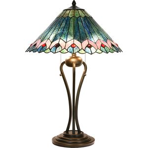 LumiLamp Tiffany Tafellamp Ø 48x73 cm Groen Roze Glas Driehoek Tiffany Bureaulamp