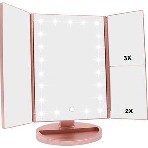 Verlichte Makeup Spiegel met 21 LED lampen, Dual Power Supply 2X/3X Vergrotende LED (Rose Goud)