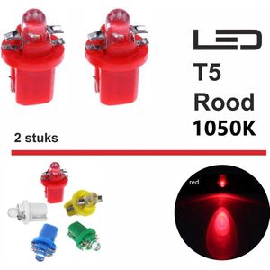 2x T5 1 LED B8.5d CANBus Led Lamp | ROOD | 410 Lumen | Type T59760-R | 1050k | 410 Lumen | 12V | 1 COB | Verlichting | W3W W1.2W Led Auto-interieur Verlichting Dashboard Warming Indicator Wig | 2 X | Autolampen | 1050 Kelvin |