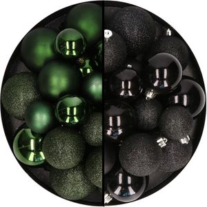 Decoris kerstballen 60x st - donkergroen/zwart - 4-5-6 cm - kunststof - kerstversiering