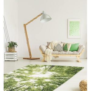 the carpet Monde Modern Design Woonkamerkleed, Zacht Kortpolig, Opvallend, Bomen, Bos, Groen, 80x150 cm