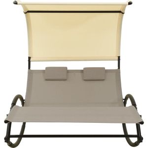 vidaXL Tweepersoons Ligbed met Luifel - Taupe & Crème Schommelend Loungebed - Tuinset - Lounge Stoel - Buitendecoratie - Relaxfauteuil - Zonnebad - Garden Furniture