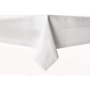 Damast tafelkleed 140 x 220 cm wit met satijnen rand wasbaar op 95 °C 100% katoen hoogwaardige getwijnde kwaliteit