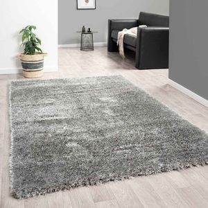Hoogpolig Vloerkleed Grijs - Zacht Tapijt - 160x230 cm - Carpet Woonkamer
