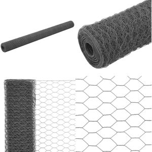 vidaXL Kippengaas 25x1,5 m staal met PVC coating grijs - Gaas - Gazen - Draad - Draden