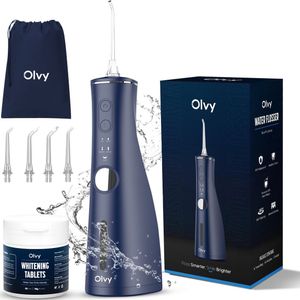 Olvy Waterflosser met Whitening Tabletten - Monddouche - Met Reiszakje - 5 Standen - Flosapparaten - Draadloos en Oplaadbaar - Verwijdert Tandsteen & Tandplak