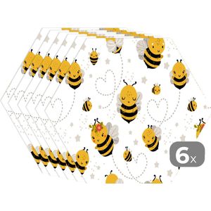 Placemats hexagon - Onderleggers placemats - Placemat zeshoek - Kinderen - Patronen - Bij - 6 stuks