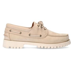 Manfield - Heren - Beige nubuck bootschoenen - Maat 46